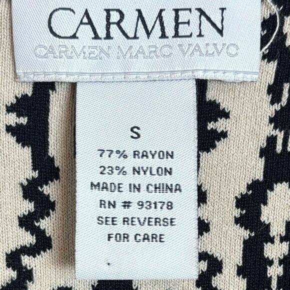 Carmen Marc Valvo Knit Bodycon Dress Size Small Sleeveless Black Cream Red - Picture 6 of 8
